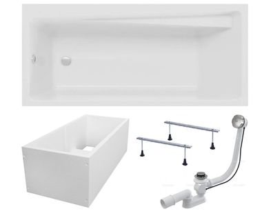 Badewanne Rechteck Acryl ELZA 150x70 Weiß Wannenträger | Ablauf & Füße GRATIS !
