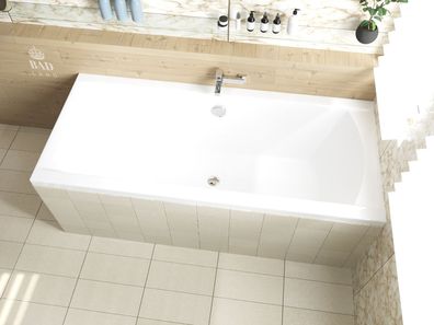 Badewanne Rechteck Acryl INES 160x75 Weiß Wannenträger | Ablauf & Füße GRATIS !