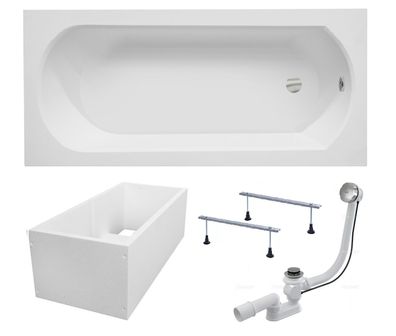 Badewanne Rechteck Acryl Intrica 160x75 Weiß Wannenträger | Ablauf & Füße GRATIS !