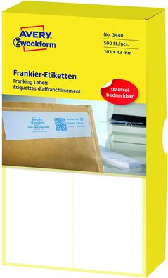 AVERY Zweckform 3440 Frankier-Etiketten (Papier matt, 500 Etiketten, 163 x 43 mm) ...