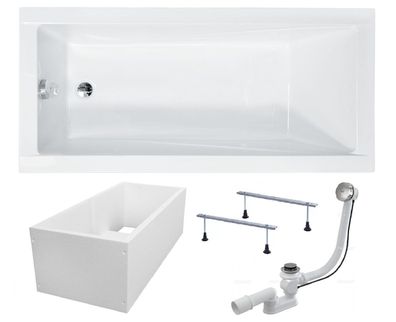 Badewanne Rechteck Acryl MODERN 130x70 Weiß Wannenträger | Ablauf & Füße GRATIS !