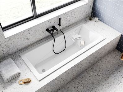 Badewanne Rechteck Acryl MODERN SLIM 140x70 Weiß Styropor 4cm | Ablauf & Füße GRATIS!