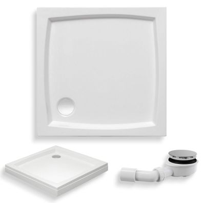 Duschwanne Quadratisch Acryl PATIO 80x80 Weiß Acrylschürze | Ablauf & Füße im SET!