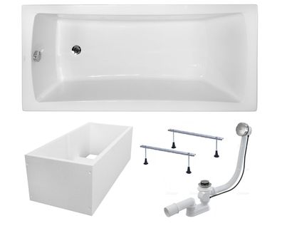 Badewanne Rechteck Acryl OPTIMA 150x70 Weiß Wannenträger | Ablauf & Füße GRATIS !