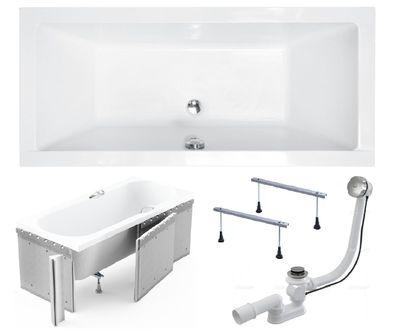 Badewanne Rechteck Acryl QUADRO 180x80 Weiß Styropor | Ablauf & Füße GRATIS !