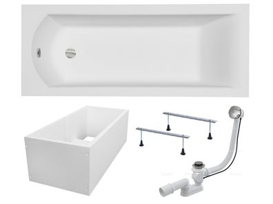 Badewanne Rechteck Acryl SHEA 140x70 Weiß Wannenträger | Ablauf & Füße GRATIS !