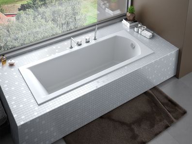 Badewanne Rechteck Acryl SHEA SLIM 140x70 Weiß Wannenträger | Ablauf & Füße GRATIS !