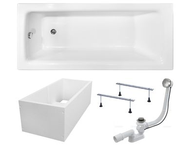 Badewanne Rechteck Acryl TALIA 120x70 Weiß Wannenträger | Ablauf & Füße GRATIS !