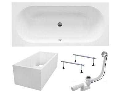Badewanne Rechteck Acryl VITAE 150x75 Weiß Wannenträger | Ablauf & Füße GRATIS !