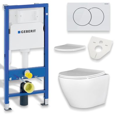 Geberit Duofix Vorwandelement Wand WC Set Spülrandlos Desna, Betätigungsplatte Weiß