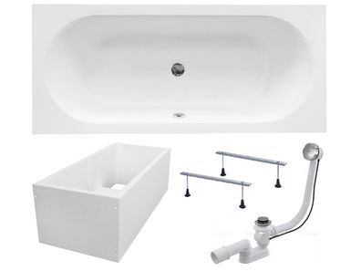 Badewanne Rechteck Acryl VITAE SLIM 160x75 Weiß Wannenträger | Ablauf & Füße GRATIS !