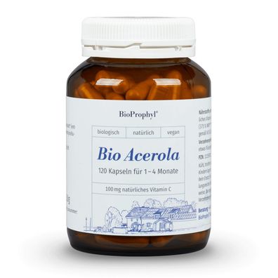BioProphyl BIO Acerola C pur | Vitamin C Pulver | BIO Qualität | 120 Kapseln