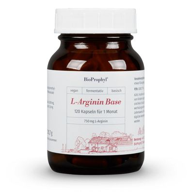 BioProphyl L-Arginin Base | hochdosiert 750 mg ohne HCL mit Bioperine | 120 Kapseln