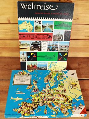 Antik Ravensburger Spiele 1958 + 68 Lernspiele, Weltreise & Europareise 11004 #W