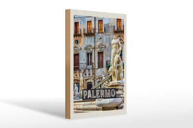 Holzschild Reise 20x30 cm Palermo Italien Skulptur Altstadt Schild wooden sign