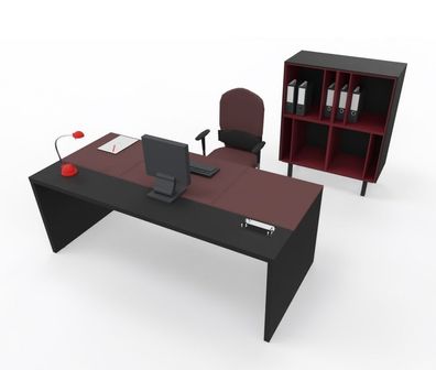 Schreibtisch SILE mit Kunstledereinsatz und Wangengestell 180/200 x 90 x 74cm
