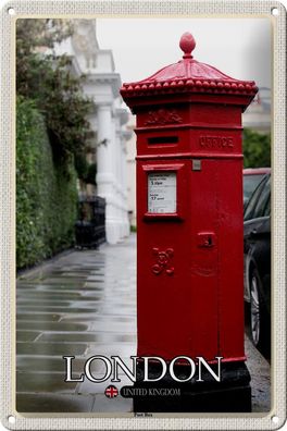 Blechschild Reise London England UK Post Box 20x30 cm Deko Schild tin sign
