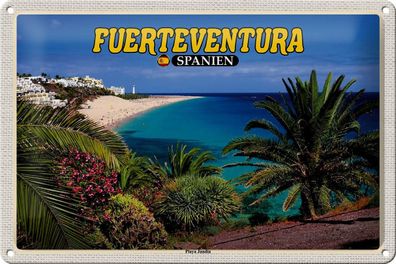 Blechschild Reise 30x20 cm Fuerteventura Spanien Playa Jandia Meer tin sign