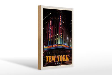 Holzschild Reise 20x30 cm New York USA Radio City Music Hall Deko wooden sign