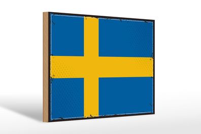 Holzschild Flagge Schwedens 30x20cm Retro Flag of Sweden Deko Schild wooden sign