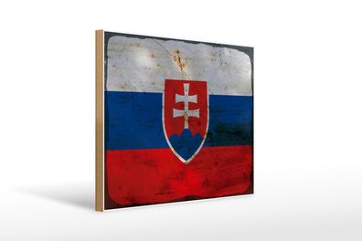 Holzschild Flagge Slowakei 40x30 cm Flag of Slovakia Rost Schild wooden sign