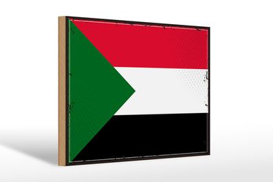 Holzschild Flagge Sudan 30x20 cm Retro Flag of Sudan Deko Schild wooden sign