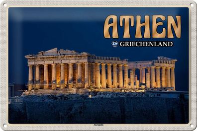 Blechschild Reise 30x20 cm Athen Griechenland Akropolis Stadtfestung tin sign
