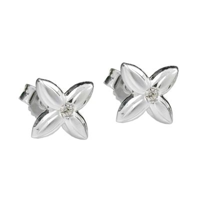 Ohrstecker Ohrring 6,5x6,5mm kleine Blüte Zirkonia weiß Silber 925