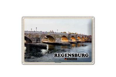 Blechschild Städte Regensburg Steinerne Brücke Fluss 30x20 cm Schild tin sign