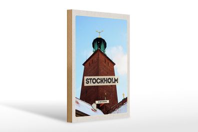 Holzschild Reise 20x30 cm Stockholm Schweden Schnee Reise Schild wooden sign