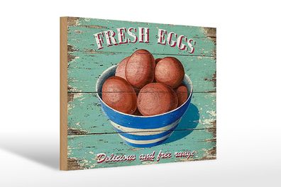 Holzschild Retro 30x20 cm fresh eggs Frische Eier Holz Deko Schild wooden sign