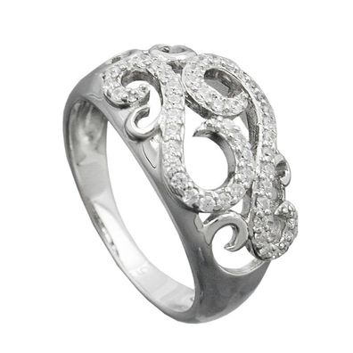 Ring 11mm floral mit vielen Zirkonias glänzend rhodiniert Silber 925 Ringgröße 54
