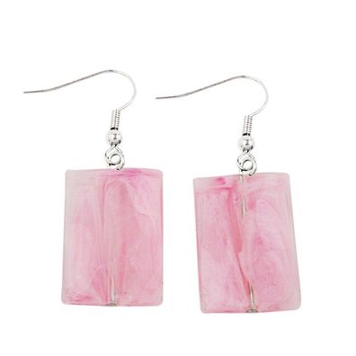 Ohrhaken Ohrhänger Ohrringe 45x17mm Viereck Kunststoff gewellt gewellt rosa-marmor...