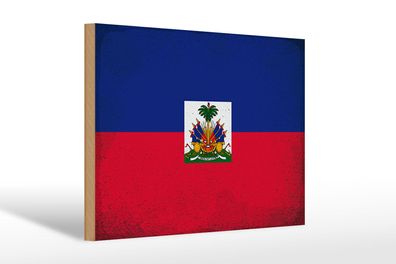 Holzschild Flagge Haiti 30x20 cm Flag of Haiti Vintage Deko Schild wooden sign