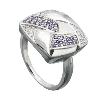 Ring 16x16mm mit Zirkonias lila-weiß matt-glänzend rhodiniert Silber 925 Ringgröße 56