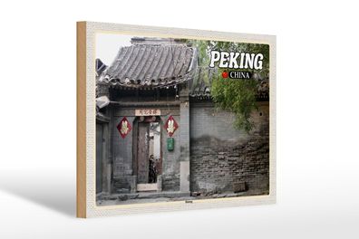 Holzschild Reise 30x20 cm Peking China Hutong Geschenk Deko Schild wooden sign