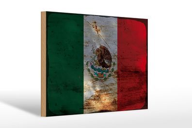 Holzschild Flagge Mexiko 30x20 cm Flag of Mexico Rost Deko Schild wooden sign