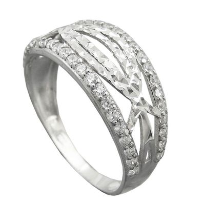 Ring 9mm mit Zirkonias glänzend diamantiert rhodiniert Silber 925 Ringgröße 56