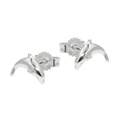 Ohrstecker Ohrring 10mm springender Delfin glänzend Silber 925