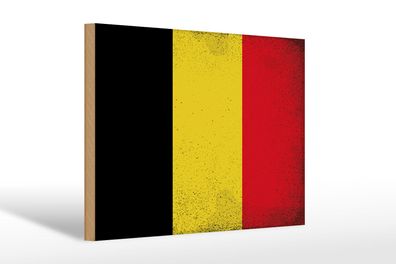Holzschild Flagge Belgien 30x20 cm Flag of Belgium Vintage Schild wooden sign