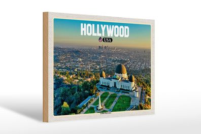 Holzschild Reise 30x20 cm Hollywood USA Griffith Observatory Schild wooden sign