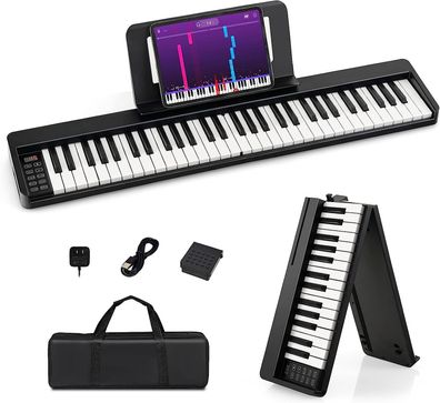 Digital Piano mit 61 Tasten, Elektrtisches Klavier klappbar mit Bluetooth & Pedal