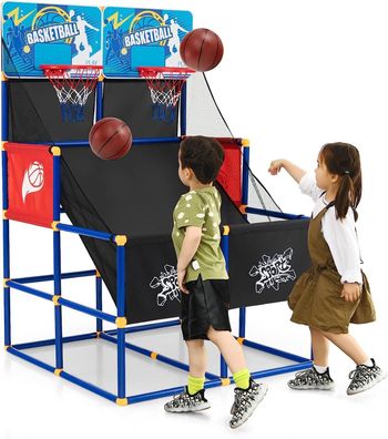 Arcade Basketball Spielset, Basketballständer mit 2 Körben, 4 Bällen und Pumpe