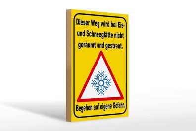 Holzschild Hinweis 20x30 cm Eis Schneeglätte eigene Gefahr Schild wooden sign