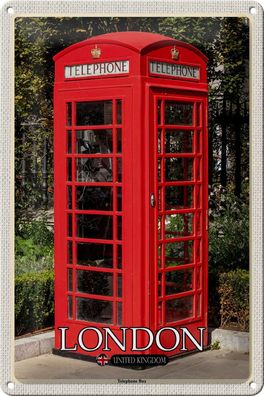 Blechschild Reise London United Kingdom Telephone Box 20x30 cm Schild tin sign