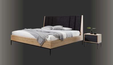 Schlafzimmer Set Beige Bett Elegantes 2x Nachttische Luxus Modern Neu 3tlg.