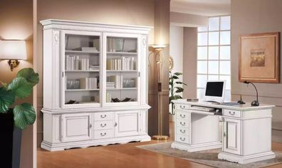 Büro Einrichtung Schreibtisch Weiß Bücherschrank Klassischer Möbel Set 2tlg