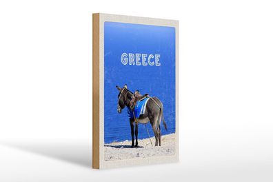 Holzschild Reise 20x30 cm Greece Griechenland Esel Blick Meer Schild wooden sign