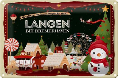 Blechschild Weihnachten Grüße aus LANGEN BEI Bremerhaven Deko tin sign 30x20 cm