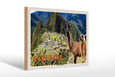Holzschild Reise 30x20 cm Machu Picchu Ruinen der Inka-Stadt Lamas wooden sign